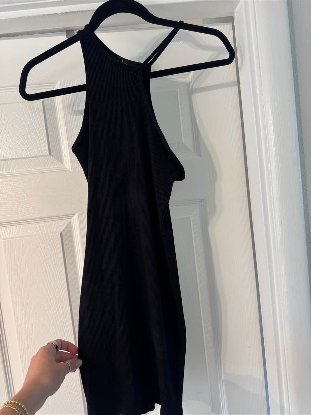 Lulu's Black Ribbed asymmetrical top dress bodycon